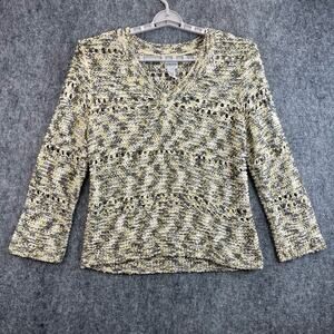 Chico's Open Knitted Sweater Size 2 Long Sleeves V-neck Pullover
